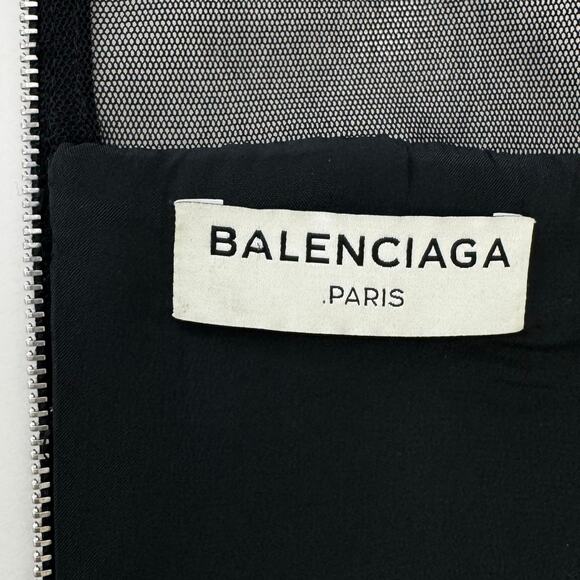 Balenciaga Mock Neck Mesh Cropped Top Long Ruched Sleeves Black 36 (US 4) - Picture 9 of 11